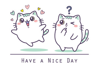 Vector Graphic Illustration Set of cat facial expressions have a nice day.eps