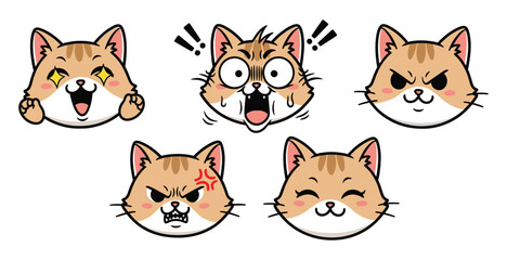 Obraz premium Vector Graphic Illustration Set of cat facial expressions.eps