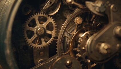 Clockwork mechanism created using toning technique with a very shallow depth of field, highlighting the left gears