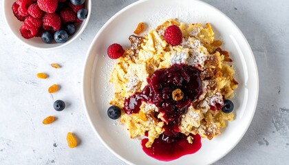Kaiserschmarrn Austrian Shredded Pancake Dessert Overhead View Food Photography