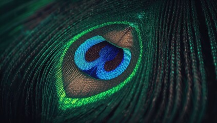 Obraz premium Close-up of a vibrant peacock feather as the backdrop