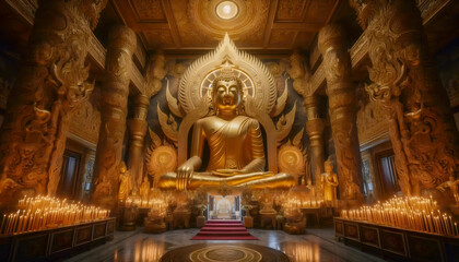 Fototapeta premium Golden Buddha temple, Ai generated image