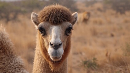 Obraz premium Top view of a one-humped camel's head