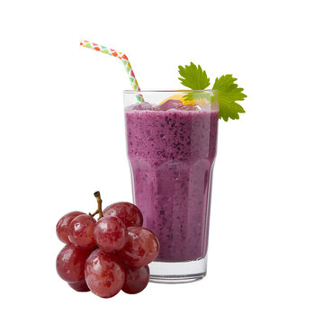 Purple Grape Smoothie with Orange Slice and Straws &ndash; Healthy Refreshing Drink on Transparent Background
