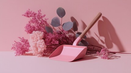 A Stylish Pink Shovel featuring a Beautiful Floral Arrangement that Catches the Eye