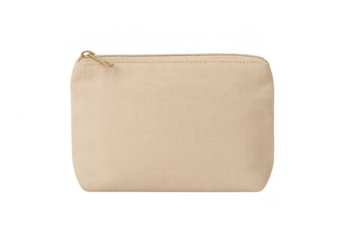 Beige fabric pouch with zipper on transparent background
