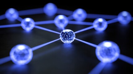 Abstract representation of digital network connections with glowing spheres and luminous strands illustrating technology and communication in modern science