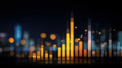 Abstract Data Visualization with Vibrant Bar Graphs and Soft Bokeh Background Illustrating Insights and Analytics in a Dark Urban Setting