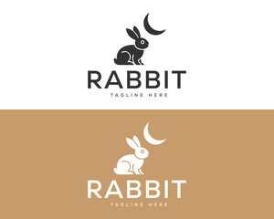 Black and white rabbit silhouette with crescent moon and text bunny hare