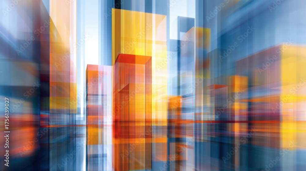 Wall mural abstract geometric shapes with vibrant colors creating a dynamic urban landscape resembling futurist