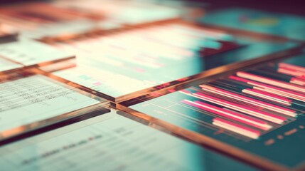 Colorful Business Charts and Graphs on a Modern Digital Interface Displaying Growth Trends and Data Analysis for Financial Insights