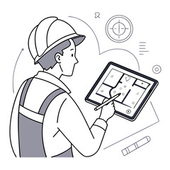 Vector art of architect using tablet