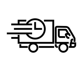 Fast Delivery Truck featuring a Clock Icon - in bold line