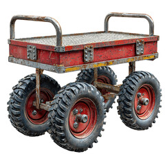 Fototapeta premium Heavy-Duty Industrial Cart With Large Off-Road Wheels. Rugged Transport Solution For Tough Environments Isolated On Transparent Background