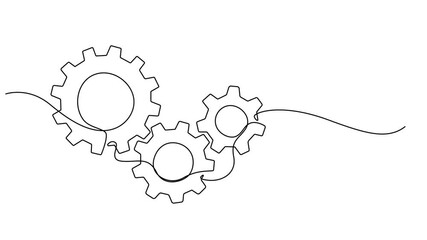 setting icon Technology animation continuous one line drawing, Gears wheel continuous line video. Round wheel metal symbol company template for business teamwork concept. Dynamic single line draw pro. - Powered by Adobe