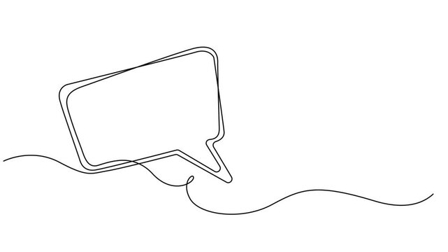 Two bubble speech continuous one line drawing video, Animated self drawing of continuous line draw rectangular speech bubbles. Full length one line animation. 4K, Speech bubble continuous one line,.
