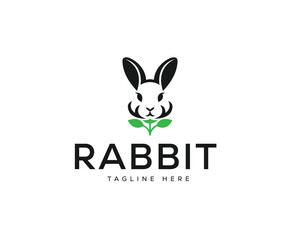 Black rabbit head logo with green leaves and text R A B I T A G L I N E H E R E animal white