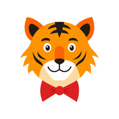 tiger animal head on white with festive bowtie vector art