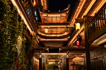 Night view of ancient Chinese city streets