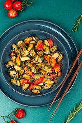 Cooked tasty mussels.