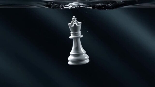 Chess Queen Falling into Water in Slow Motion. This powerful concept represents the fall of a powerful figure, a significant loss, sacrifice, vulnerability, or a major setback in a strategic plan