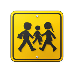 School Zone Traffic Sign With Pedestrian Symbols. Safety And Caution For Child Crossing Areas Isolated On Transparent Background