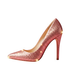 Glamorous pink glitter high heel shoe, sparkling with elegance and style, perfect for adding a touch of luxury to fashion and beauty projects