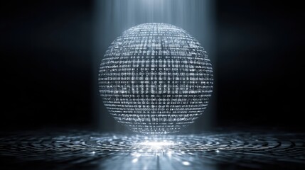 Digital Sphere with Glowing Binary Code Illuminating the Surrounding Space, Representing Data, Technology, and Connectivity in a Modern World