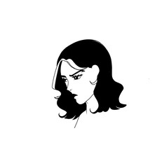 Woman with short hair illustrtion on white background, girl,art lines drawing beauty 