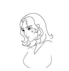 Woman with long hair illustrtion on white background, girl,art lines drawing beauty 