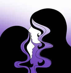 Woman with long hair illustrtion on white background, girl,art lines drawing beauty 