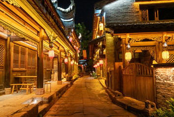 Night view of ancient Chinese city streets