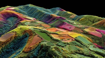 Abstract multicolor aerial patchwork — green, yellow & magenta for presentation backgrounds, posters and wallpapers