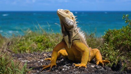 Fototapeta premium Tropical Reptile with Vibrant Skin on a Remote Island
