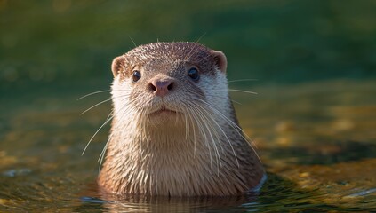 A stunning capture of a clawed otter swimming in water