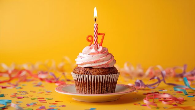 Celebrating a 97th Birthday with a Cupcake and Candle