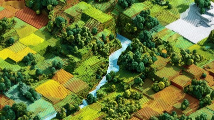 Abstract multicolor aerial patchwork — green, yellow & magenta for presentation backgrounds, posters and wallpapers