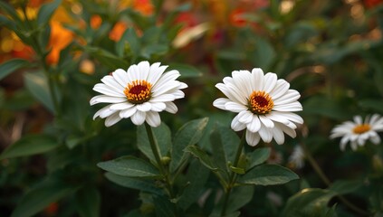Fototapeta premium Gorgeous white Zinnia blooms thriving in a garden setting.