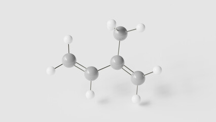 isoprene molecule 3d, molecular structure, ball and stick model, structural chemical formula natural rubber