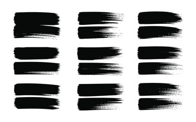 Collection of black brush stroke vector graphics diverse textured splatters for artistic design elements scalable vector illustration white background
