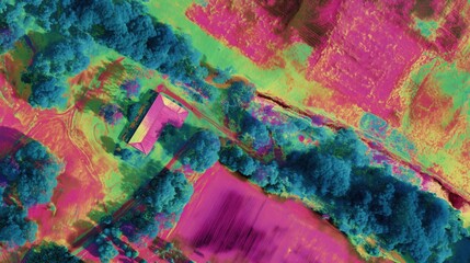 Abstract multicolor aerial patchwork — green, yellow & magenta for presentation backgrounds, posters and wallpapers