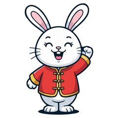 Rabbit, Cute white cartoon bunny standing a white background happy Easter animal illustration. rabbit, bunny, cartoon, character, easter, vector, isolated.