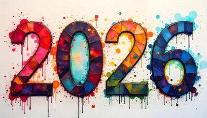 2026 Colorful Year: A vibrant display of the year 2026, painted with a kaleidoscope of colors. Each number is a unique expression of art.