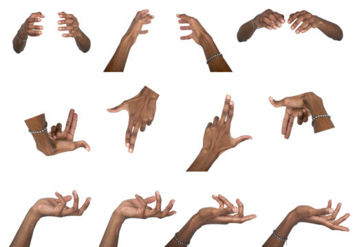 Hand hold gesture with open palm and outstretched fingers. Black skin male reaching forward in grasp