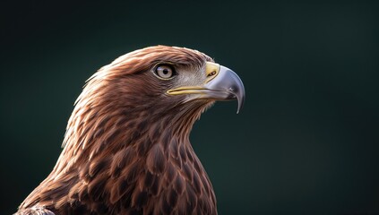 Obraz premium Detailed view of a golden eagle's head and upper body showing a sharp stare with blurred background.