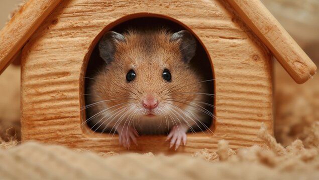 Rodent looking out from small shelter