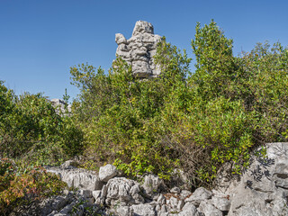 Scenic natural landscape view of limestone formation at Mer des Rochers or Sea of Rocks in Coutach massif above Sauve village, Gard, France