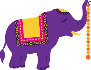Colorful Decorative Cute Diwali Elephant With Festive Garland, Decor For Indian Wedding Invitation