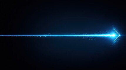 Futuristic Blue Light Arrow Moving Forward on Dark Background, Symbolizing Progress, Innovation, Technology, and Direction in Abstract Digital Space