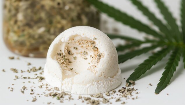 A bath bomb containing cannabinoids like CBD that offers a soothing and therapeutic bathing experience.